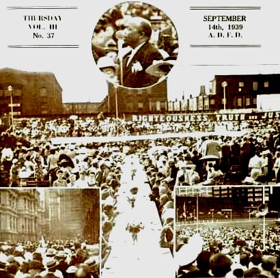FATHER DIVINE'S Mass Meeting in Shibe Park, Philadelphia.