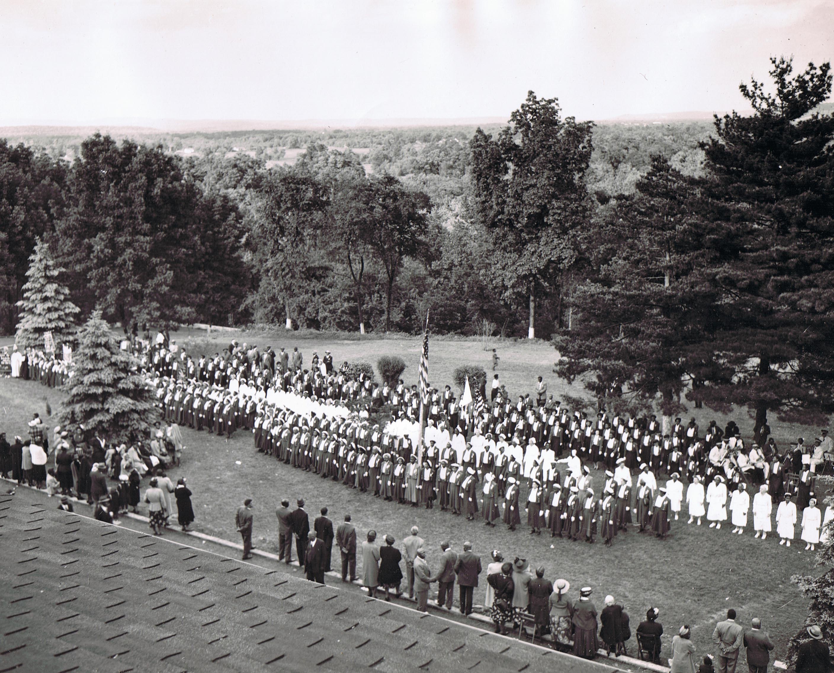 Rosebuds, Nurses and Lillybuds Demonstrate Patriotically on the 
Front Lawn of the Palace Mission Church, Pine Brook Hotel, Pine Brook, N.J.
