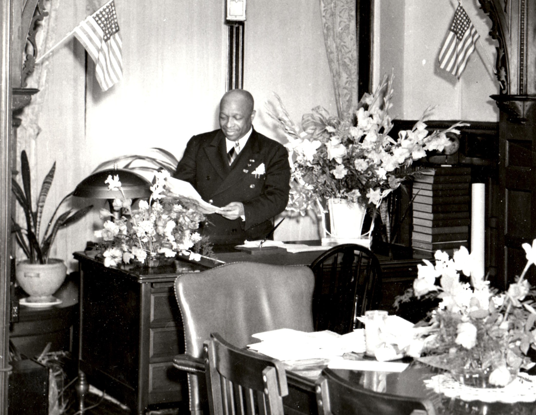 FATHER DIVINE in His office at the Circle Mission Church.